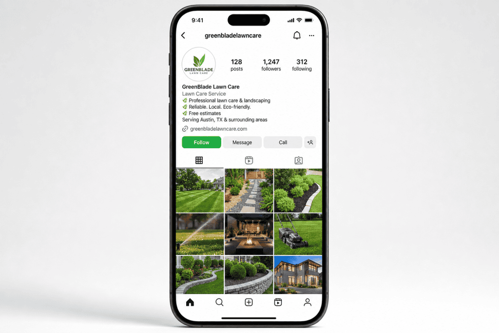 Instagram profile grid for a landscaping company showing project photos